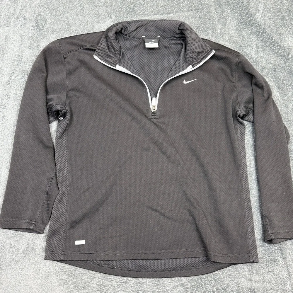 Nike Dri‎ Fit Kids Size L 14-16 Long Sleeve 1/4 Zip Pullover Shirt Gray